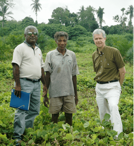 Guadalcanal Plains Oil Palm Project, Solomon Islands. Fieldwork for the Pacific Islands Forum Secretariat Land Management and Conflict Minimisation Project, June 2007. John Richard Satekala (left) – landowner and case study co-author, Samuel Tiri (centre) – landowner and oil palm ‘outgrower’ with Spike Boydell (right). 